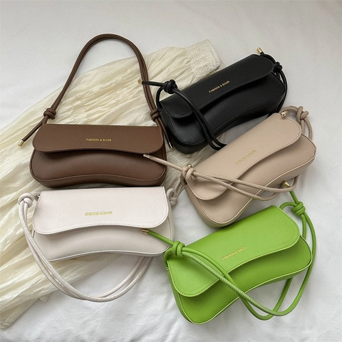 Women Fashion PU Leather Underarm Bag Trendy Knot Shoulder Strap Crossbody Bag Flap Daily Square Bag Casual Solid Color