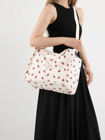 Borsa Tote In Velluto A Coste Con Stampa Di Fragole Kawaii Tasche Multiple Tracolla Regolabile Borsa A Mano Versatile Per Donne