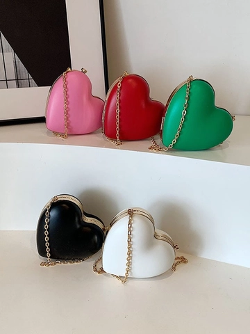 Heart Shaped Crossbody Bag PU Leather With Gold Chain Chic Small Party Evening Shoulder Pouch For Women