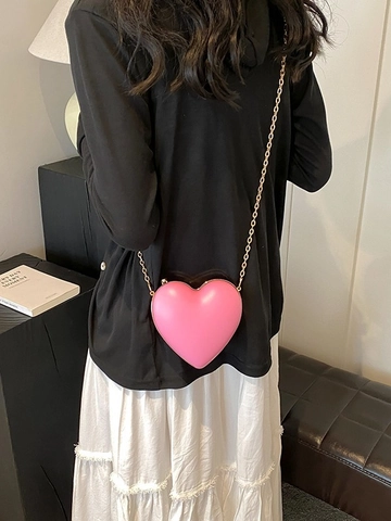 Heart Shaped Crossbody Bag PU Leather With Gold Chain Chic Small Party Evening Shoulder Pouch For Women