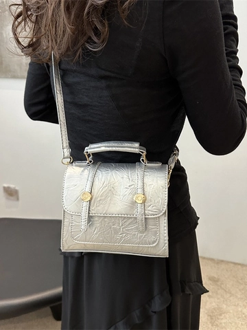 Petit Sac Bandoulière Femme Cuir PU Motif Marbre Poignée Supérieure Boucle Dorée Design De Niche Élégant Sac À Main
