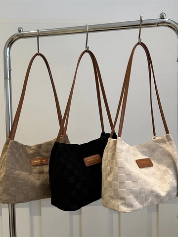 Borsa Tote A Scacchi Con Trama A Nido D'ape Borsa A Tracolla Minimalista Sottobraccio Grande Capacità Per Donna