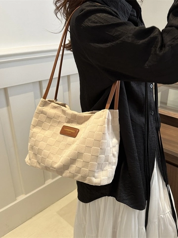 Borsa Tote A Scacchi Con Trama A Nido D'ape Borsa A Tracolla Minimalista Sottobraccio Grande Capacità Per Donna
