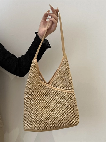 Borsa A Spalla In Paglia Intrecciata Con Rifiniture In Pelle PU Retro Grande Capacità Vacanze Estive Al Mare Borsa Hobo Da Donna