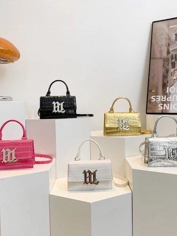 Mini Square Crossbody Bag Women Alligator Pattern PU Leather Top Handle Metal Letter Logo Vintage Trendy Handbag