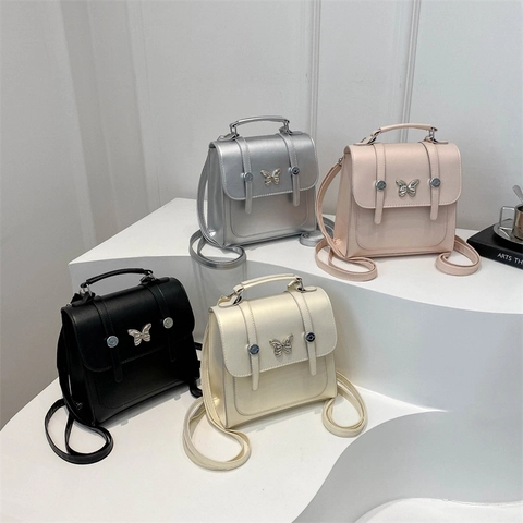 Mini Zaino Borsa A Mano Donna Pelle PU Fibbia Farfalla In Metallo Piccola Borsa Quadrata Tracolla Stile Coreano