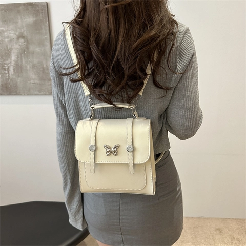 Mini Zaino Borsa A Mano Donna Pelle PU Fibbia Farfalla In Metallo Piccola Borsa Quadrata Tracolla Stile Coreano