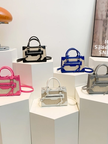 Mini Square Handbag PU Leather Woven Straw Crossbody Bag Motorcycle Style Zipper Tassel Decor Summer Chic For Women