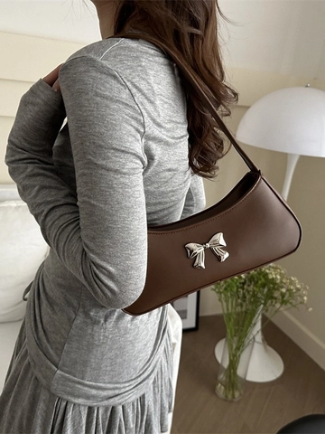 Bolso Baguette Chic De Cuero PU Bajo El Brazo Con Lazo De Metal Color Sólido Bolso De Hombro Casual Para Mujer