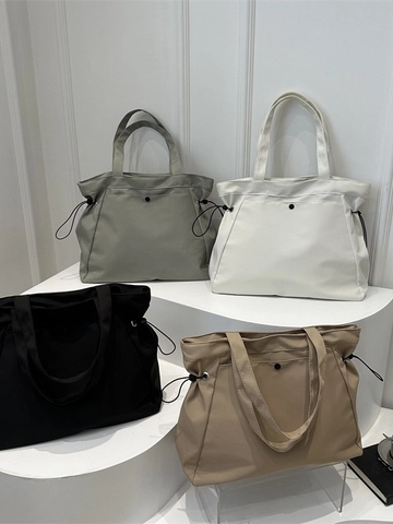 Grote Shopper Van Nylon Oxford Stof Met Trekkoord Aan De Zijkant Schoudertas Casual Handtas Voor Dames