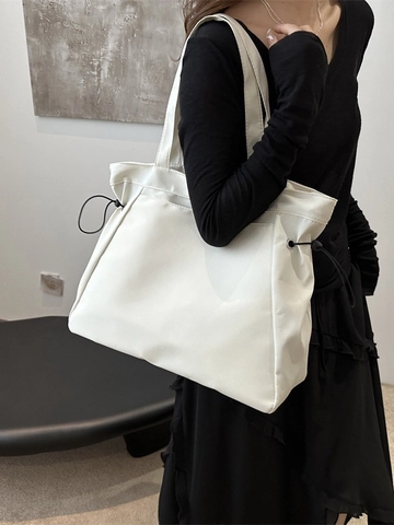Grote Shopper Van Nylon Oxford Stof Met Trekkoord Aan De Zijkant Schoudertas Casual Handtas Voor Dames