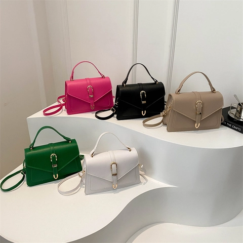 Sac À Bandoulière Femme En Cuir PU Petit Sac Carré À Rabat Avec Boucle En Métal Doré Et Poignée Supérieure Chic
