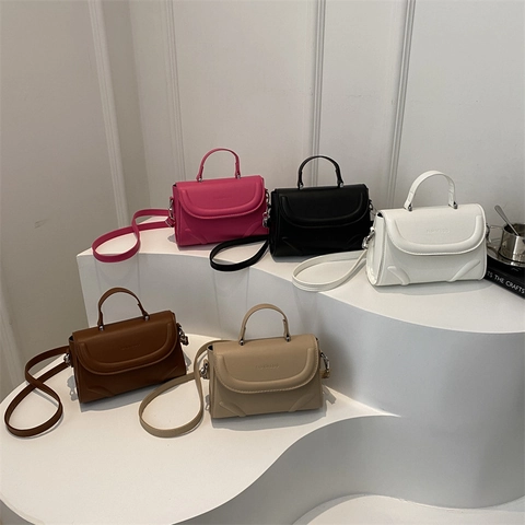 Women PU Leather Shoulder Bag Small Square Crossbody Handbag With Top Handle And Embossed Letter Fashion Trendy Casual