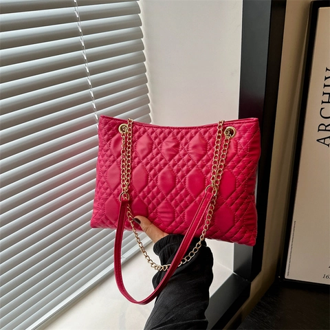 Women Quilted Shoulder Bag PU Leather Large Capacity Chain Strap Fashion Trendy Daily Simple Elegant Tote Bag For Ladies