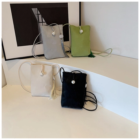 Mini Sac Bandoulière Pour Téléphone Cuir PU Boucle Künstliche Perle Charme Gland Vertical Carré Petit Sac À Épaule Pour Femmes