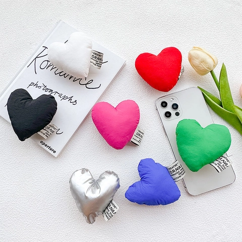 Supporto Per Telefono Forma Cuore Tessuto Imbottito 3D Gonfio Estensibile Impugnatura Adesiva Stile Ins Carino Supporto Universale
