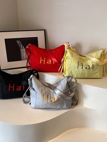Sac À Bandoulière En Nylon Grande Capacité Avec Broderie De Lettres Et Large Sangle Réglable Pour Les Trajets Quotidiens