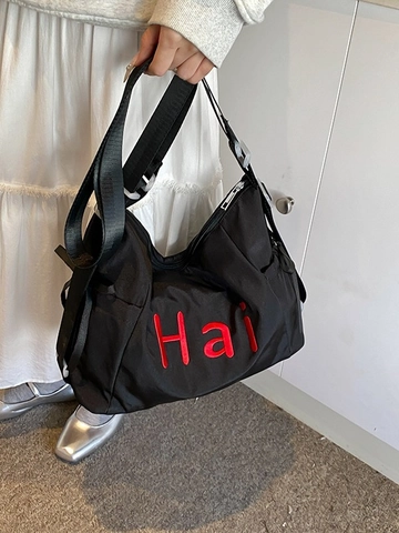Sac À Bandoulière En Nylon Grande Capacité Avec Broderie De Lettres Et Large Sangle Réglable Pour Les Trajets Quotidiens