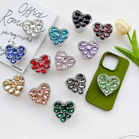 Supporto Per Telefono Forma Cuore Lusso Cristallo Strass Impugnatura Retrattile Supporto Per Dita Elegante Accessorio Mobile