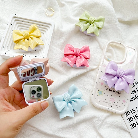 3D Bow Shape Folding Mirror Phone Socket Stand Expandable Air Cushion Grip Plastic Macaron Color Desktop Bracket