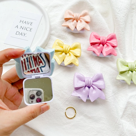 3D Bow Shape Folding Mirror Phone Socket Stand Expandable Air Cushion Grip Plastic Macaron Color Desktop Bracket