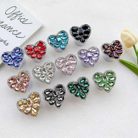 Supporto Per Telefono Forma Cuore Lusso Cristallo Strass Impugnatura Retrattile Supporto Per Dita Elegante Accessorio Mobile