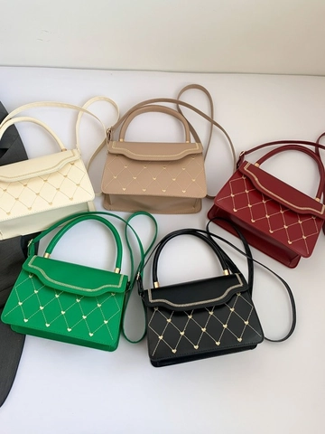 Women PU Leather Crossbody Bag Quilted Heart Embroidery Scalloped Wave Flap Small Square Handbag With Top Handle