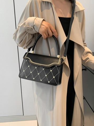Women PU Leather Crossbody Bag Quilted Heart Embroidery Scalloped Wave Flap Small Square Handbag With Top Handle