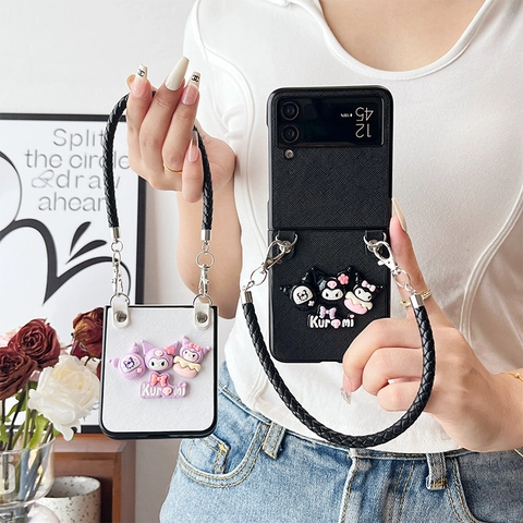 Funda Plegable Para Teléfono Textura Cuero Figuras Dibujos Animados Diablito Asa Correa Trenzada Cubierta Protectora
