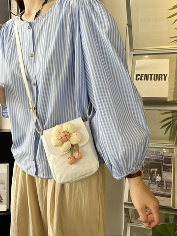 Borsa A Tracolla Per Cellulare Donna Fiore Di Peluche 3D Dolce Floreale Jacquard Tela Pelle PU Piccola Borsa Con Patta Per Ragazze
