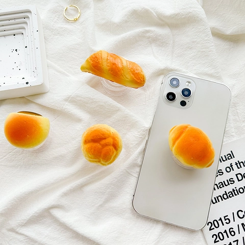 Phone Grip Griptok 3D Simulation Bread Croissant Shape Expandable Stand Holder Resin Soft Glue Anti Drop For Smartphone