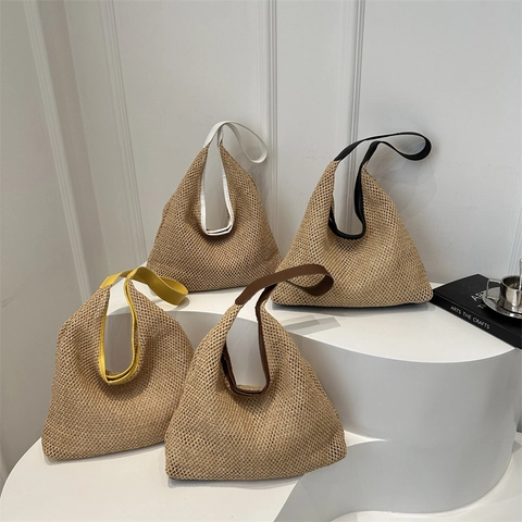 Borsa Hobo In Paglia Intrecciata Donna Grande Capacità Borsa A Spalla In Rete Cava Con Tracolla In Pelle PU Stile Vacanza