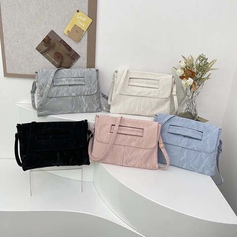 Women PU Leather Wrinkle Texture Fashion Shoulder Bag Large Capacity Crossbody Underarm Clutch Street Style