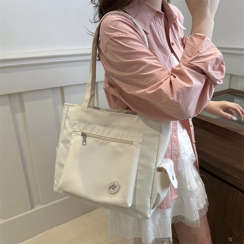 Sac Cabas En Nylon Grande Capacité Femmes Sac À Main Épaule Minimaliste Pour École Travail Décontracté Plusieurs Poches