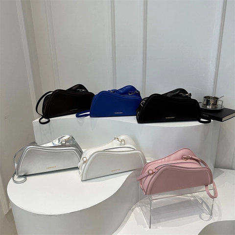 Bolso De Hombro De Moda Para Mujer Cuero PU Forma Geométrica Irregular Bolso De Axila Bolso Bandolera Herrajes Dorados