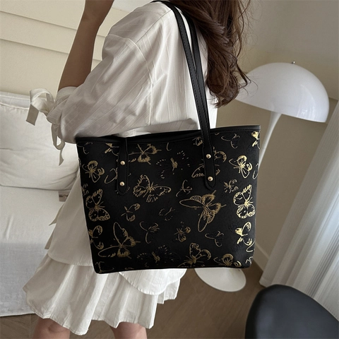 Women Butterfly Embroidery Large Capacity Tote Bag New Chinese Style Jacquard Fabric Shoulder Bag Casual Underarm Handbag