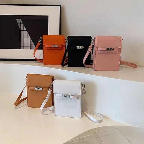 Borsa A Tracolla Verticale Per Cellulare Donna Pelle PU Trama Saffiano Piccola Borsa A Spalla Patta Chiusura A Rotazione