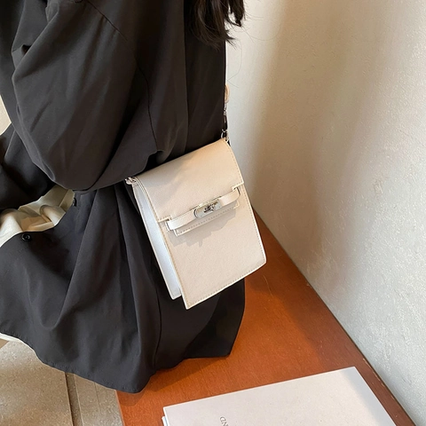Borsa A Tracolla Verticale Per Cellulare Donna Pelle PU Trama Saffiano Piccola Borsa A Spalla Patta Chiusura A Rotazione
