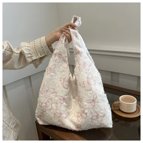 Borsa A Spalla Con Ricamo A Farfalla Donna Grande Capacità Tessuto Strutturato Con Frange Elegante Borsa A Mano Leggera Estate