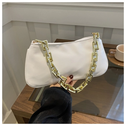 Borsa Sottobraccio da Donna in Pelle PU con Catena Dorata Grossa Borsa a Tracolla Argento Laser Iridescente per Festa