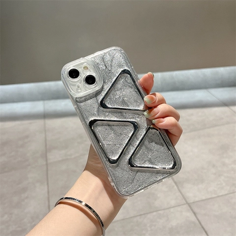 Funda Para Teléfono Cubierta Protectora TPU Plateado Brillo Lámina Triángulo Metal Decoración Suave Chic Accesorio Moda