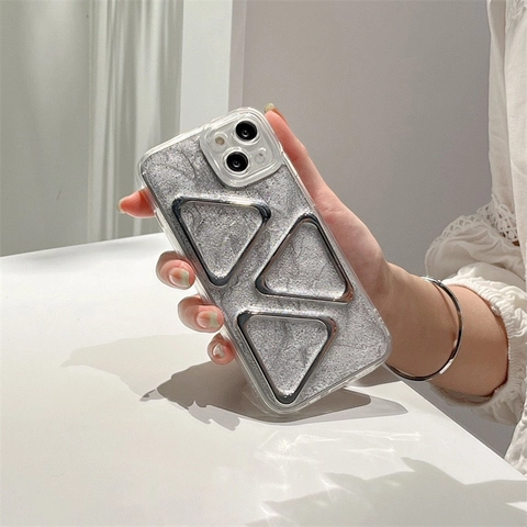 Funda Para Teléfono Cubierta Protectora TPU Plateado Brillo Lámina Triángulo Metal Decoración Suave Chic Accesorio Moda