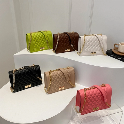 Sac À Bandoulière Matelassé À Motifs Losanges Cuir PU Élégant Sac À Main Chaîne Pour Femmes Rétro Rabat Carré Mode