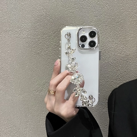 Funda De Lujo Para Teléfono Con Pulsera De Strass Transparente Marco Galvanizado Suave Protección Para Mujer Joyas
