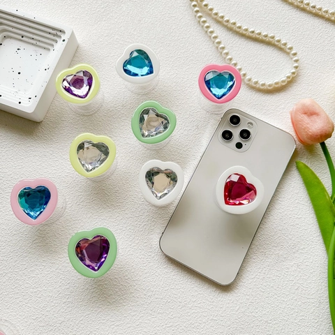 Herz Handyhalterung Ausziehbarer Griptok Herzförmiger Klebender Handy Ständer Halter Für Rückseite Bunter Acryl Edelstein