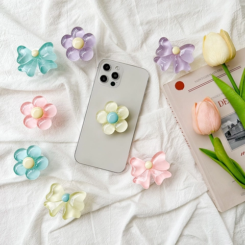 Resin Flower Bowknot Phone Grip Expanding Stand Macaron Color Universal Cute Ins Style Cellphone Holder Accessory
