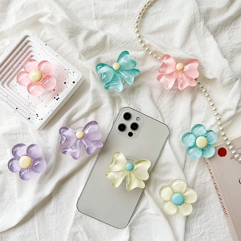 Resin Flower Bowknot Phone Grip Expanding Stand Macaron Color Universal Cute Ins Style Cellphone Holder Accessory
