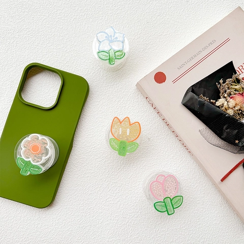 Supporto Per Telefono Fiore Acrilico Plastica Retrattile Pieghevole Con Perline Colorate Decorazione Tulipano Margherita