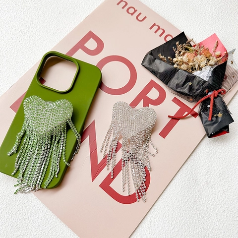 Supporto Per Telefono Con Frangia Di Strass Cuore Supporto Pieghevole Accessorio Moda Lusso Scintillante Elegante