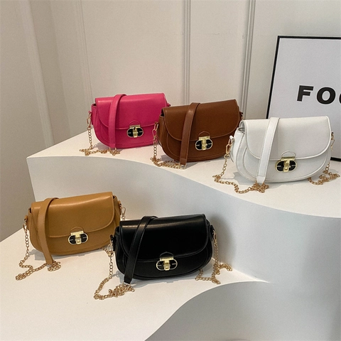 Borsa A Tracolla Da Donna In Pelle PU Con Catena Dorata Chiusura A Girello Design Di Nicchia Versatile Fashion